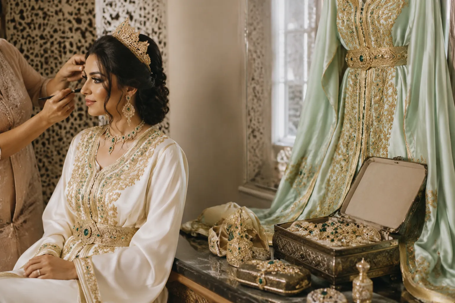 Moroccan Bridal Hair And Makeup Timeline For Caftan Changes