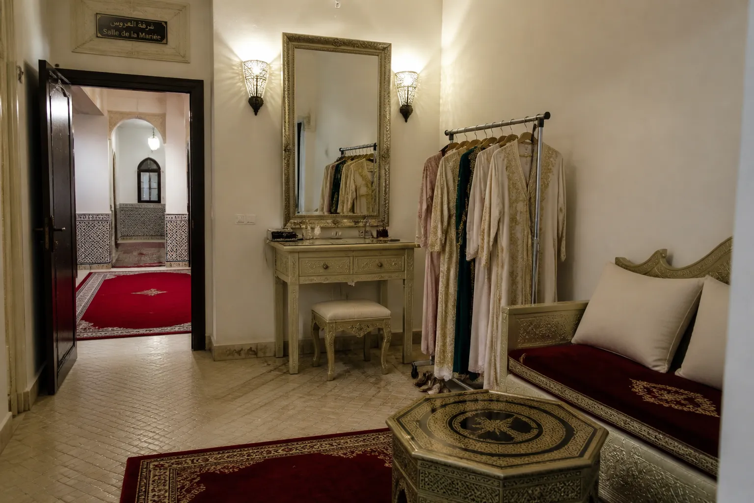 Quiet change room and portrait area arranged for wedding styling coordination